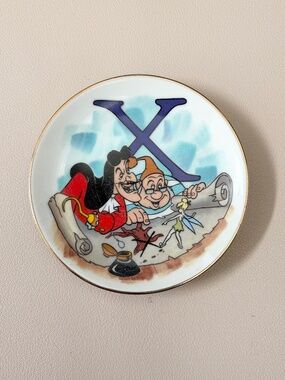 Vintage Disney Alphabet Collectible Mini Gold Rim Plate "X" Marks the Spot 3.25"